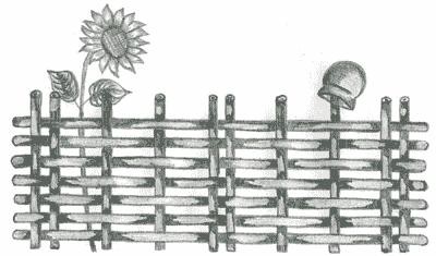 Забор для цветника из деревянных колышек