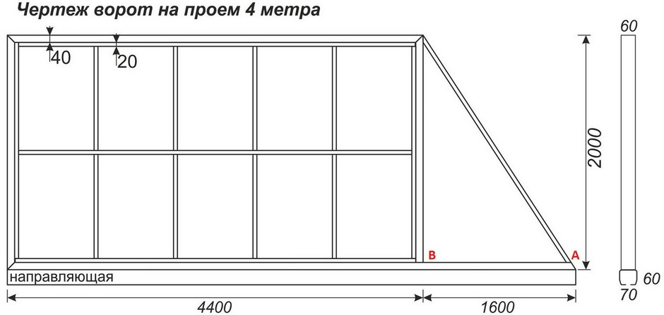 Чертеж откатных ворот | Ширина въезда 3 метра